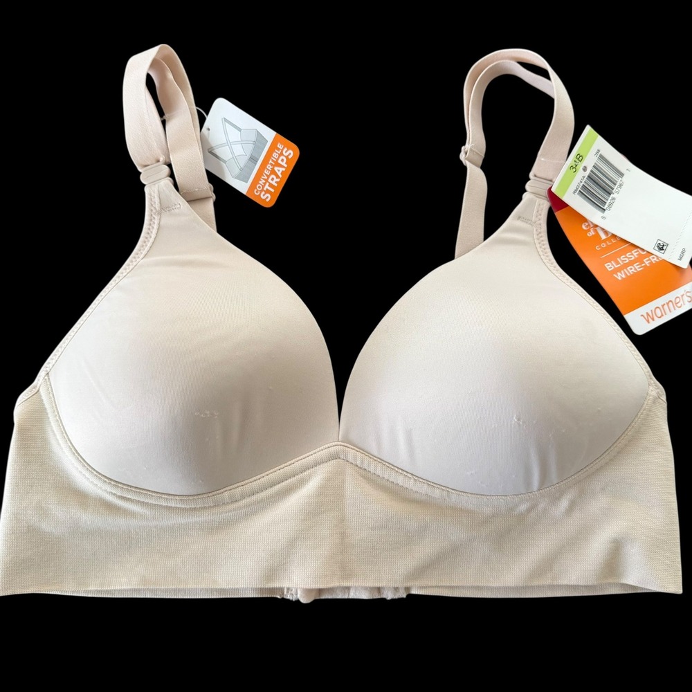 NWT Warners Blissful Benefits Wire-Free Convertible Strap Bra Beige RM3741A 34B